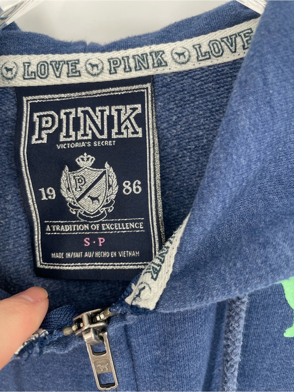 Victoria’s Secret PINK Blue Zip Up Hoodie Sweatshirt - Picture 2 of 3